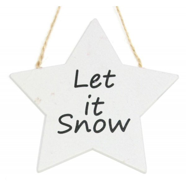 Χριστουγεννιάτικο Ξύλινο Αστέρι "Let it Snow", Λευκό (11cm)